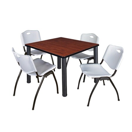 Kee Kee Square Table & Chair Set, Wood, Metal, Plastic Top, Cherry TB4242CHBPBK47GY